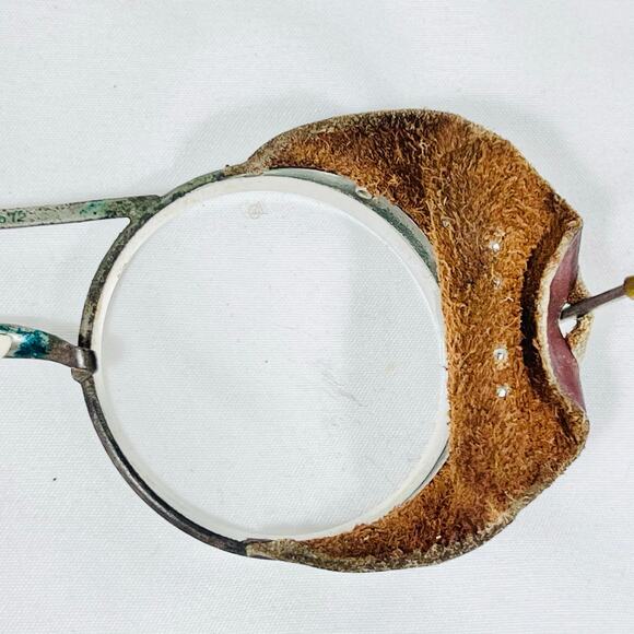 Antique Vintage Motorcycle Glasses W/ Side Leather Metal Wire Frame Round Lens - Picture 7 of 16